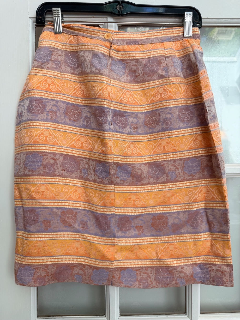 Vintage Vertigo Paris Y2K Peach Lavender Striped Metallic Pencil Skirt Size 8 US - Picture 3 of 10